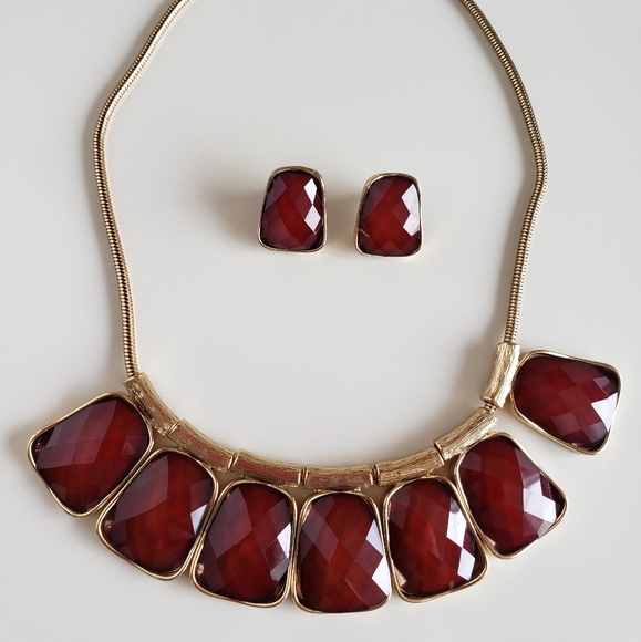 Necklace and earrings/wine color - Picture 12 of 13
